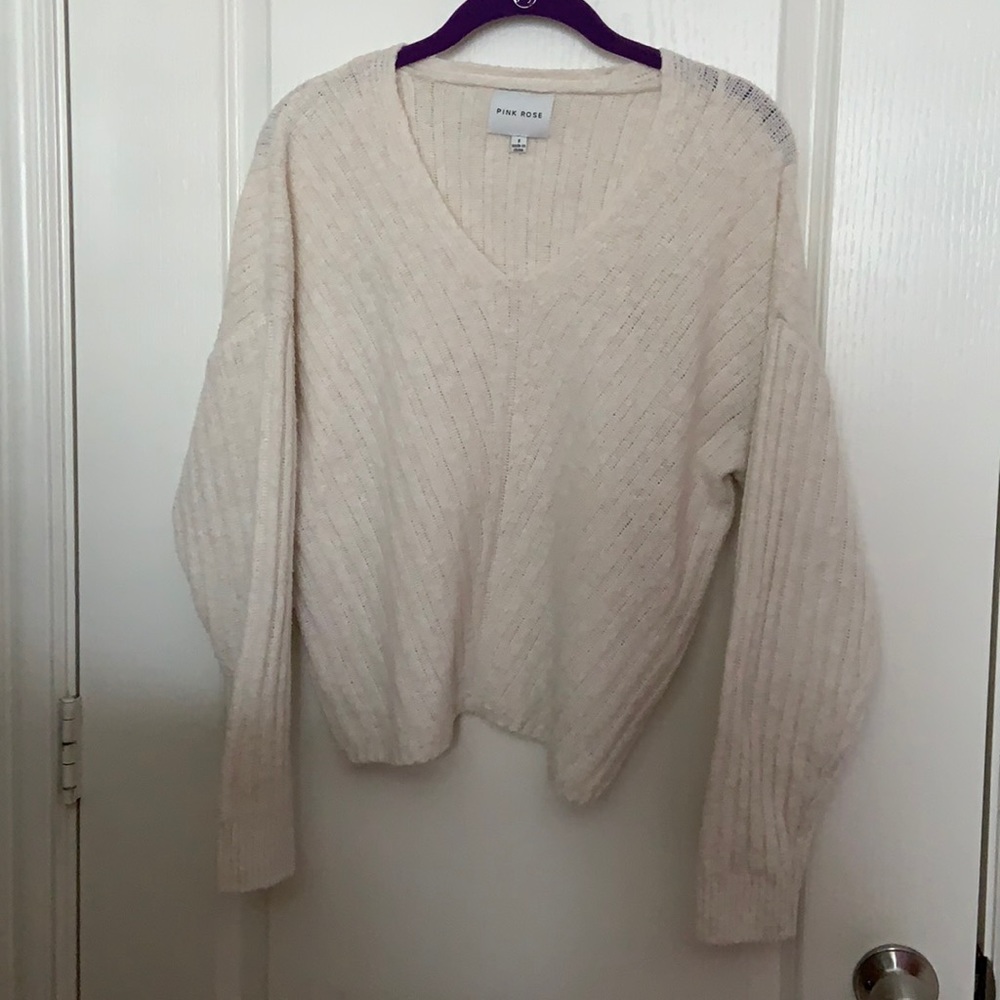 “Pink Rose” White Sweater